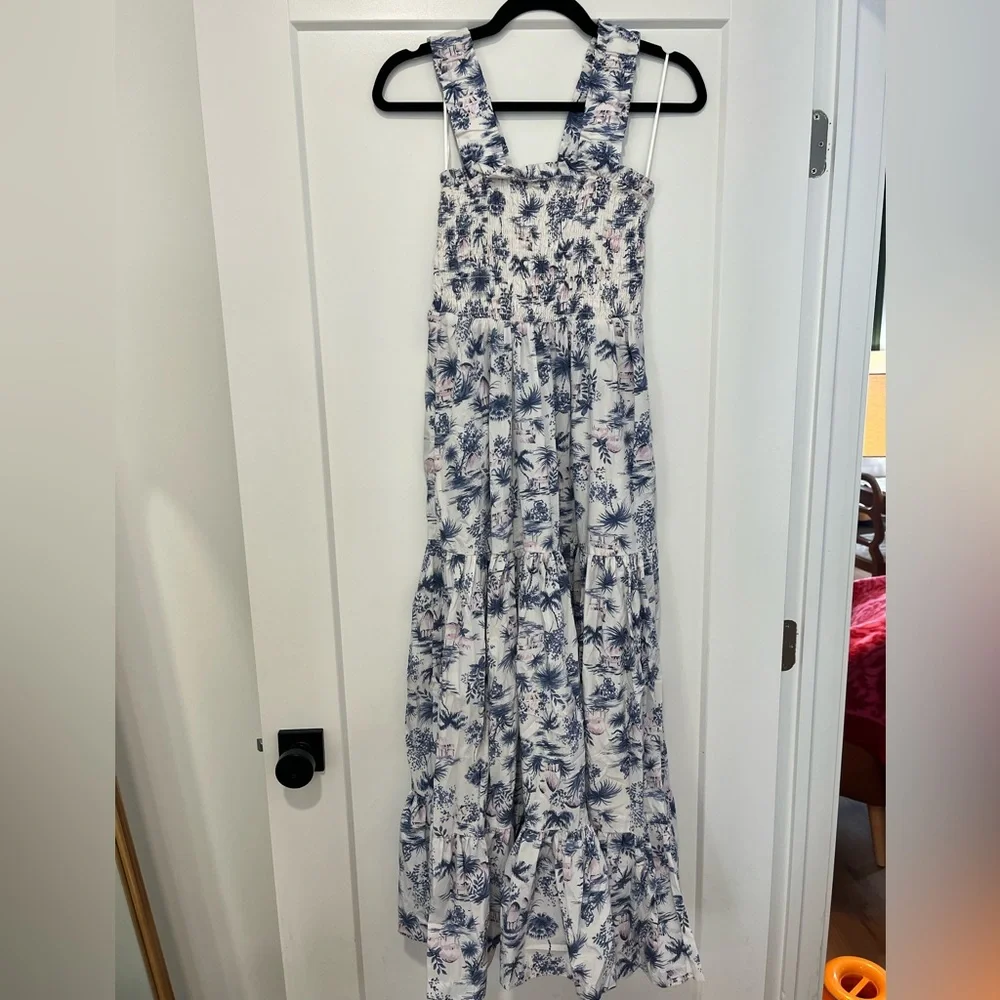 Abercrombie & Fitch Smocked Floral Blue, White, and Pink Maxi Dress